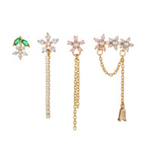 925 Silver Flower Stud Earrings Set for Women Chain Studs Jewelry