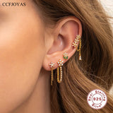 925 Silver Flower Stud Earrings Set for Women Chain Studs Jewelry