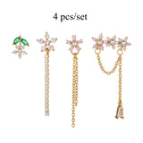 925 Silver Flower Stud Earrings Set for Women Chain Studs Jewelry