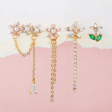 925 Silver Flower Stud Earrings Set for Women Chain Studs Jewelry