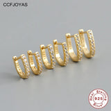 925 Silver U-shaped Zircon Hoop Earrings Fine Jewelry