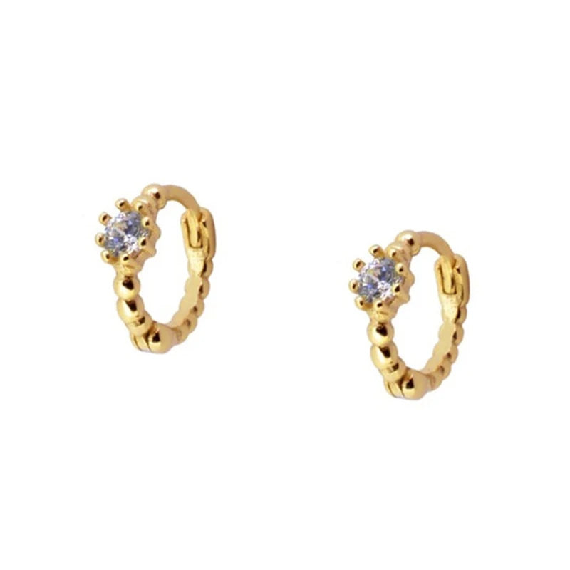 7mm Mini 925 Sterling Silver Small Hoop Earrings Women CZ Round Earrings