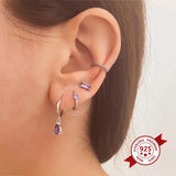 7mm Mini 925 Sterling Silver Small Hoop Earrings Women CZ Round Earrings