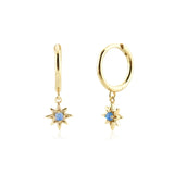 925 Sterling Silver Small Hoop Earrings for Women Geometric Star Opal Pendant