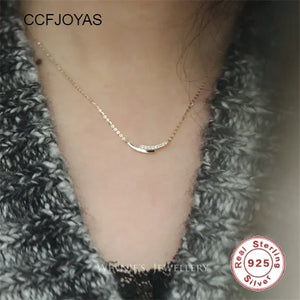 925 Silver Crystal Pendant Chain Necklace Women