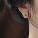 925 Silver Emerald Zircon Stud Earrings 14k Plated Women Screw Piercing