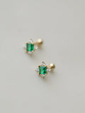 925 Silver Emerald Zircon Stud Earrings 14k Plated Women Screw Piercing