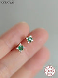 925 Silver Emerald Zircon Stud Earrings 14k Plated Women Screw Piercing