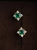 925 Silver Emerald Zircon Stud Earrings 14k Plated Women Screw Piercing