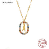 925 Silver Colorful Zircon Alphabet Pendant Necklace Women Fine Jewelry