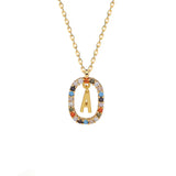 925 Silver Colorful Zircon Alphabet Pendant Necklace Women Fine Jewelry