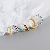 925 Silver Small Hoop Earrings Women White/Green/Black Zircon CZ