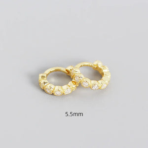 925 Silver Small Hoop Earrings Women White/Green/Black Zircon CZ