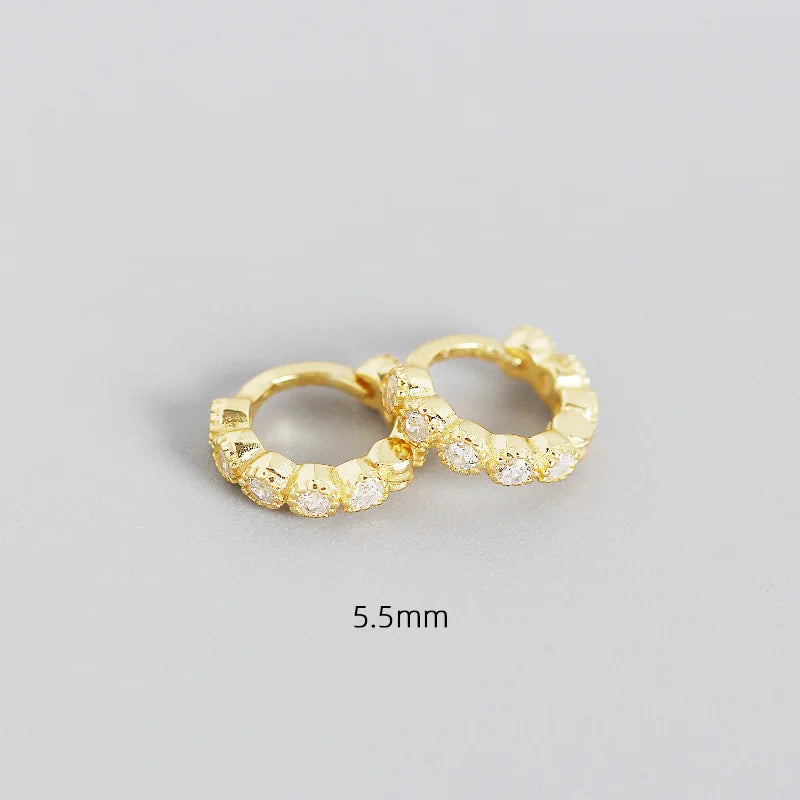 925 Silver Small Hoop Earrings Women White/Green/Black Zircon CZ
