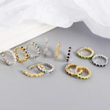 925 Silver Small Hoop Earrings Women White/Green/Black Zircon CZ