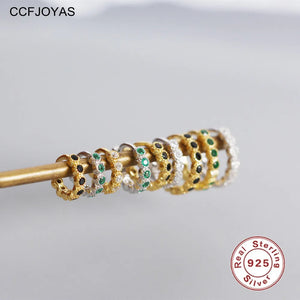 925 Silver Small Hoop Earrings Women White/Green/Black Zircon CZ