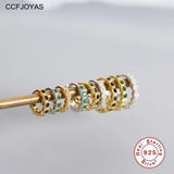 925 Silver Small Hoop Earrings Women White/Green/Black Zircon CZ