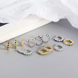 925 Silver Small Hoop Earrings Women White/Green/Black Zircon CZ
