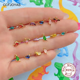 925 Silver Dinosaur Stud Earrings Set w/ Zircon, Colorful Animal Jewelry