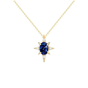 925 Silver Anise Star Sapphire Pendant Necklace Women Light Niche Jewelry