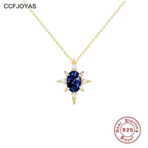 925 Silver Anise Star Sapphire Pendant Necklace Women Light Niche Jewelry