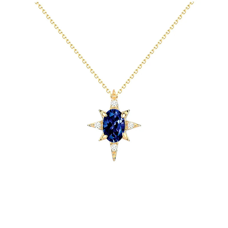 925 Silver Anise Star Sapphire Pendant Necklace Women Light Niche Jewelry