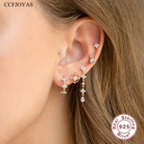 Sterling Silver Flower Earrings Set 18k Plated Tassel Earrings