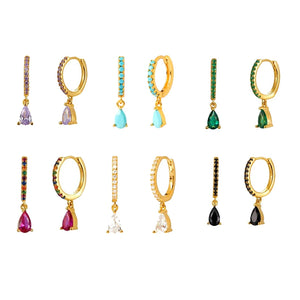 925 Silver Colorful Zircon Hoop Earrings Women