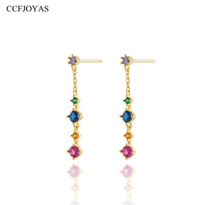 925 Silver Zircon Tassel Drop Earrings European American Chain Earrings