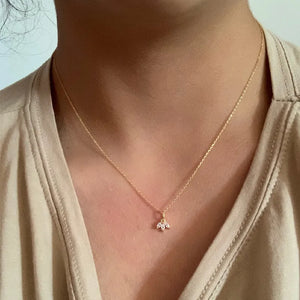 925 Silver Crystal Zircon Pendant Necklace Plated 14K French Chain