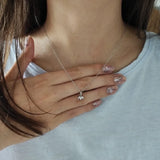 925 Silver Crystal Zircon Pendant Necklace Plated 14K French Chain