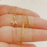 925 Silver Crystal Zircon Pendant Necklace Plated 14K French Chain
