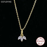 925 Silver Crystal Zircon Pendant Necklace Plated 14K French Chain