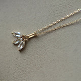 925 Silver Crystal Zircon Pendant Necklace Plated 14K French Chain