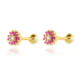 925 Silver Colorful Zircon Flower Stud Earrings in Rose red/Purple/Green Crystal