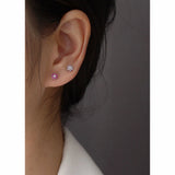 925 Silver Colorful Zircon Flower Stud Earrings in Rose red/Purple/Green Crystal