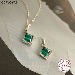 925 Silver Green Zircon Pendant Necklace Retro Wedding Jewelry
