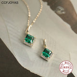 925 Silver Green Zircon Pendant Necklace Retro Wedding Jewelry