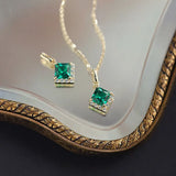 925 Silver Green Zircon Pendant Necklace Retro Wedding Jewelry