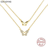 925 Silver Butterfly Necklace Double Layer Clavicle Jewelry