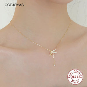 925 Silver Elf Necklace Zircon Angel Light Tassel Star Chain