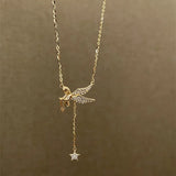 925 Silver Elf Necklace Zircon Angel Light Tassel Star Chain