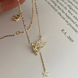 925 Silver Elf Necklace Zircon Angel Light Tassel Star Chain