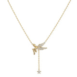 925 Silver Elf Necklace Zircon Angel Light Tassel Star Chain