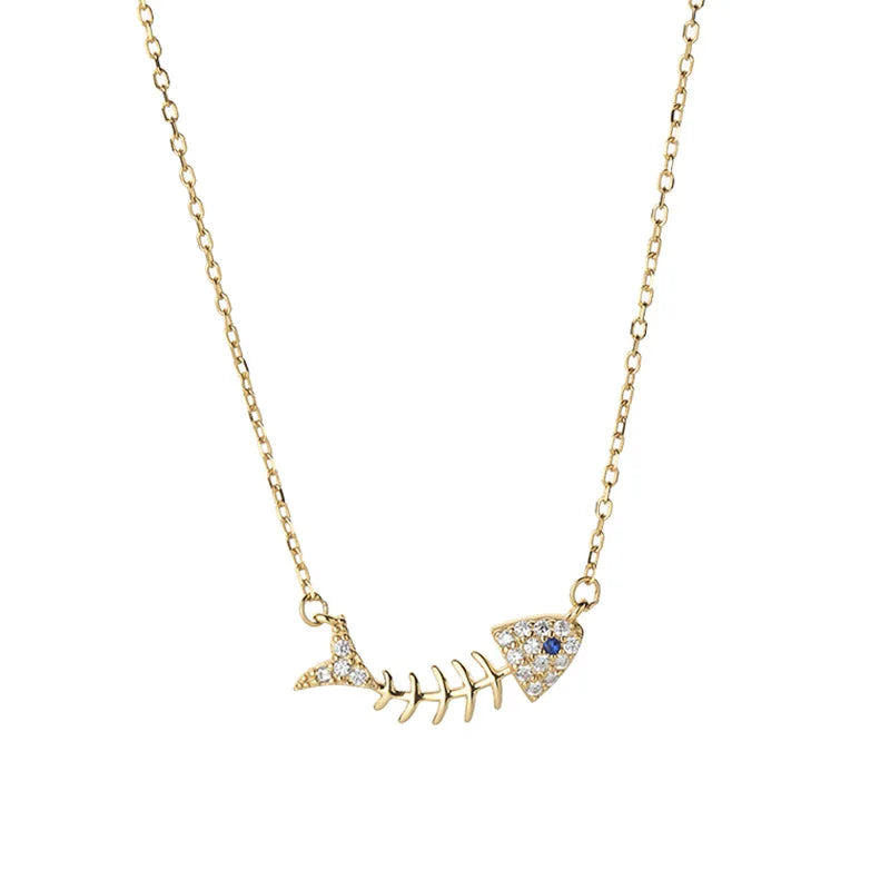 925 Silver Fishbone Necklace Women Creative Clavicle Chain
