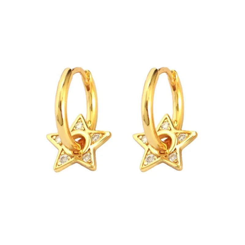 925 Silver Star Circle Earrings for Women European American Jewelry