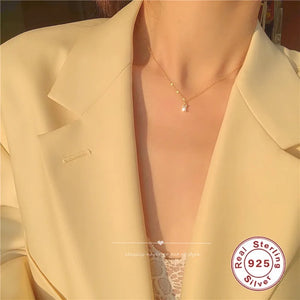 925 Silver Small Square Diamond Pendant Necklace Women 14k Plated Chain