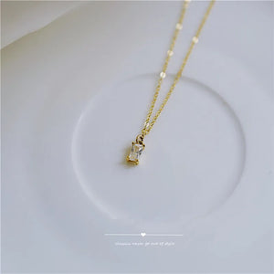 925 Silver Small Square Diamond Pendant Necklace Women 14k Plated Chain