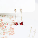 925 Silver Garnet Red Heart Drop Earrings French Chain Piercing Jewelry