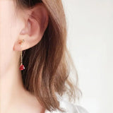 925 Silver Garnet Red Heart Drop Earrings French Chain Piercing Jewelry